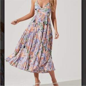 ASTR The Label Blythe Floral Plisse Midi Dress in coral multi